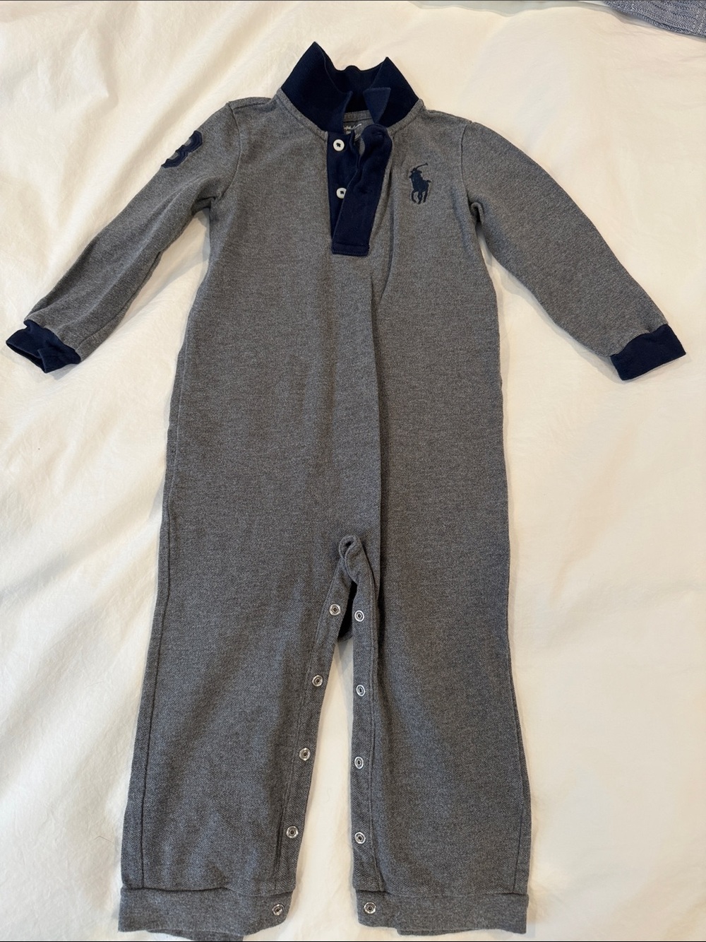 Ralph Lauren Gray One-Piece Romper with Navy Trim 24M